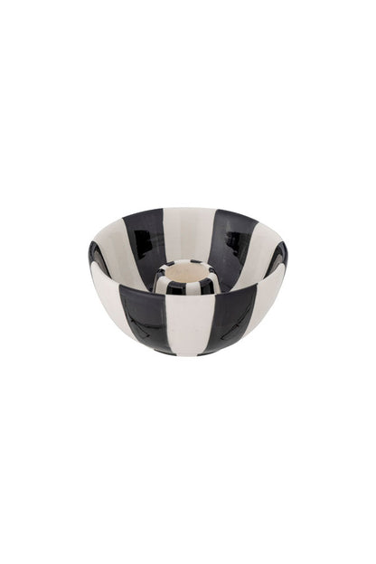 Black & White Stripe Bowl Candlestick Holder