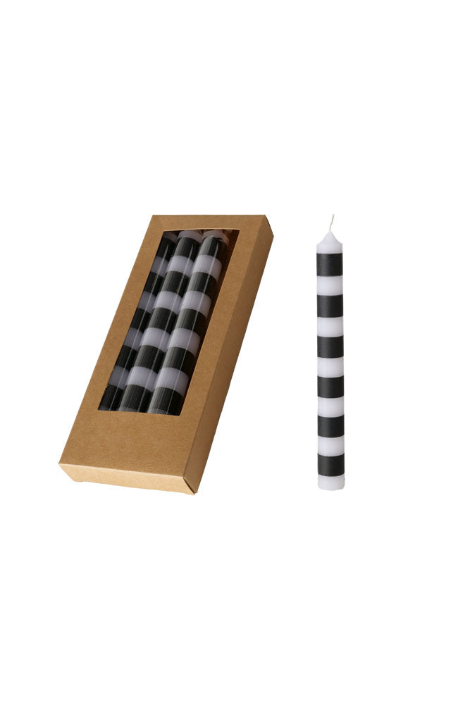 Black & White Striped Taper Candles - Pack Of 4