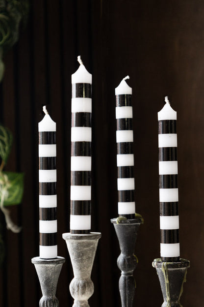 Black & White Striped Taper Candles - Pack Of 4