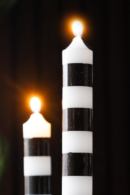 Black & White Striped Taper Candles - Pack Of 4