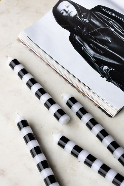 Black & White Striped Taper Candles - Pack Of 4