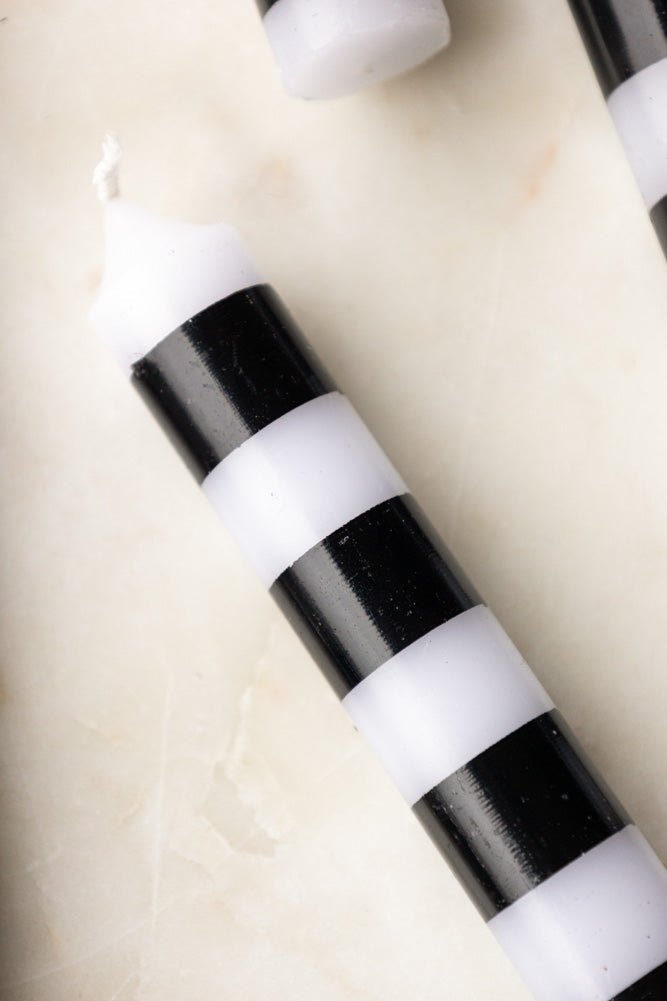 Black & White Striped Taper Candles - Pack Of 4