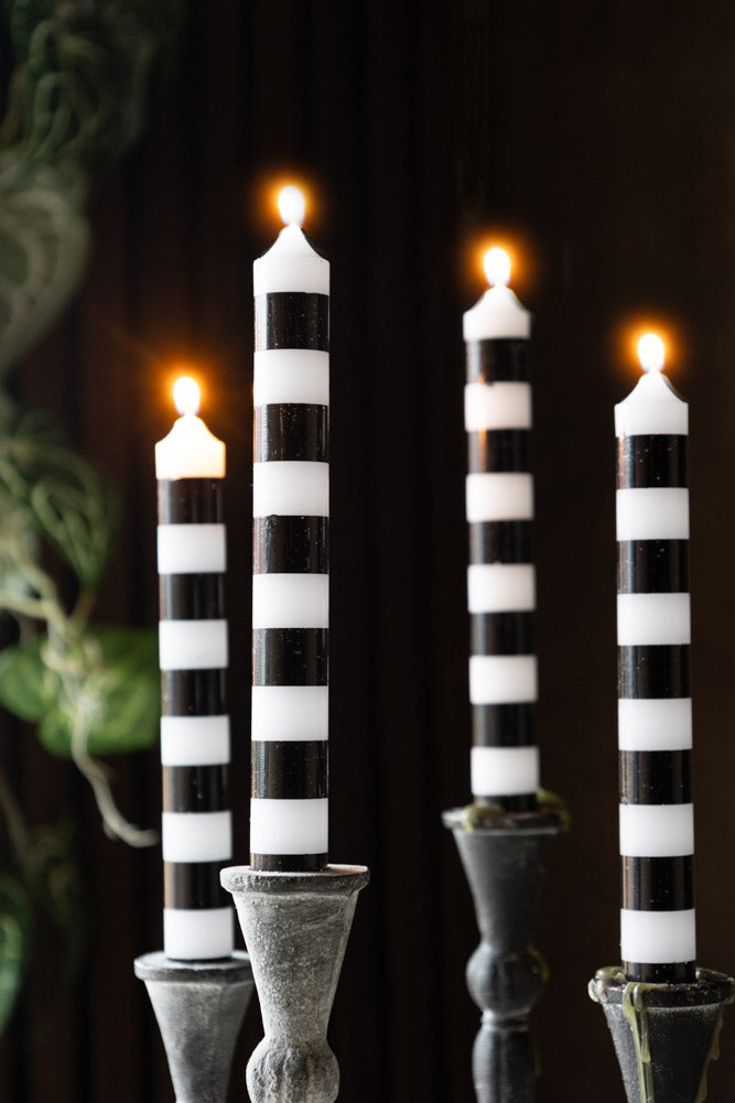 Black & White Striped Taper Candles - Pack Of 4