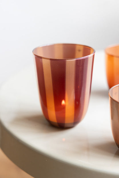 Deep Bordeaux Striped Tealight Holder - Tall