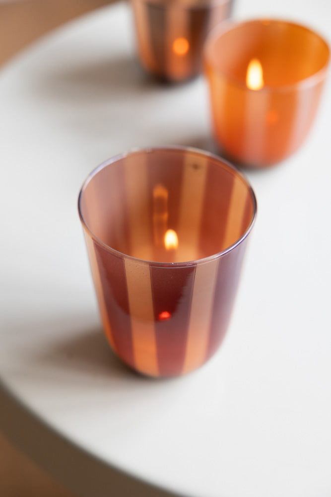 Deep Bordeaux Striped Tealight Holder - Tall