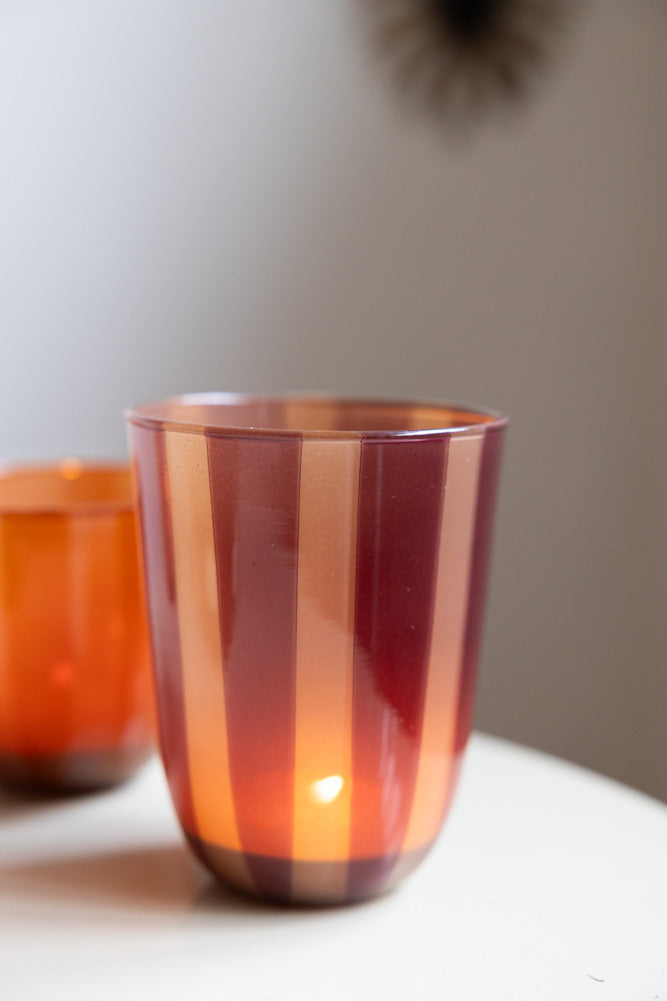 Deep Bordeaux Striped Tealight Holder - Tall