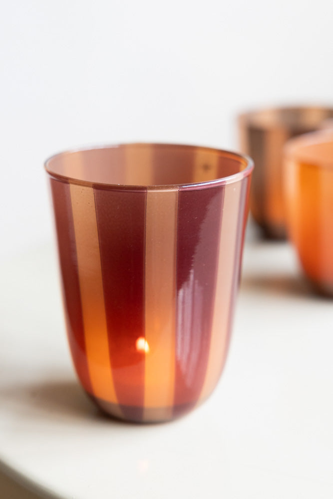 Deep Bordeaux Striped Tealight Holder - Tall