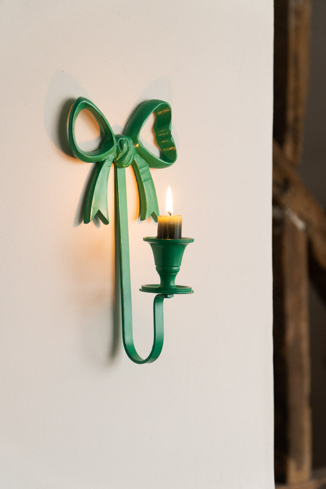 Green Bow Wall-Mounted Candle Holder