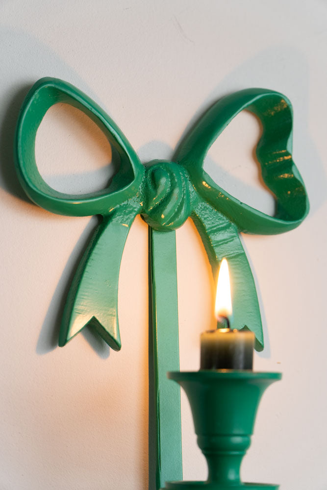 Green Bow Wall-Mounted Candle Holder