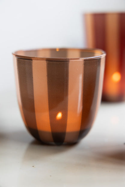 Burnt Orange Striped Tealight Holder - Short