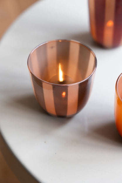 Burnt Orange Striped Tealight Holder - Short