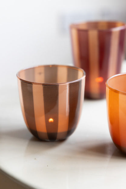 Burnt Orange Striped Tealight Holder - Short