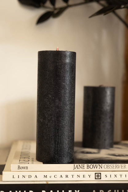 Metallic Anthracite Shimmer Pillar Candle - Large