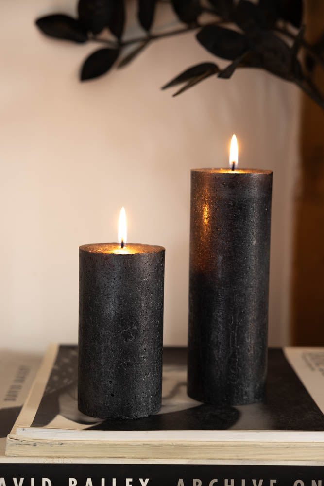 Metallic Anthracite Shimmer Pillar Candle - Large