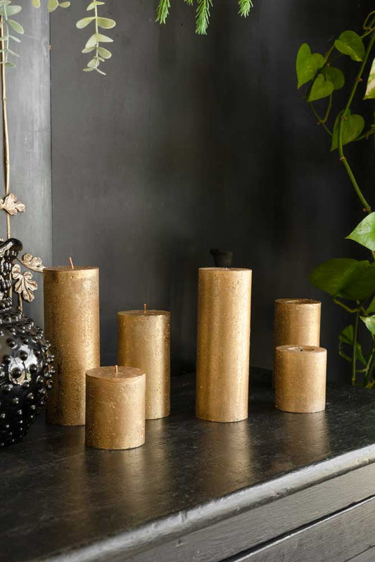 Metallic Gold Shimmer Pillar Candle - Small