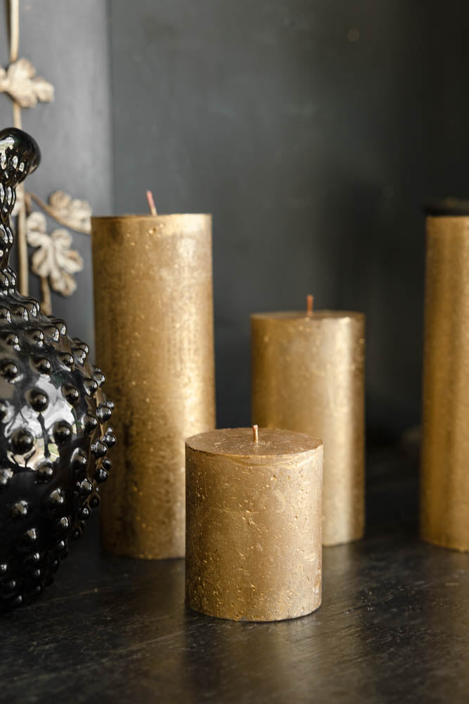 Metallic Gold Shimmer Pillar Candle - Small