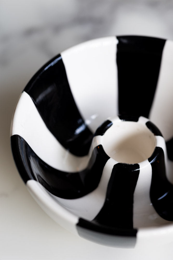 Black & White Stripe Bowl Candlestick Holder