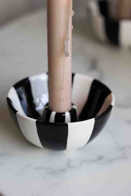 Black & White Stripe Bowl Candlestick Holder