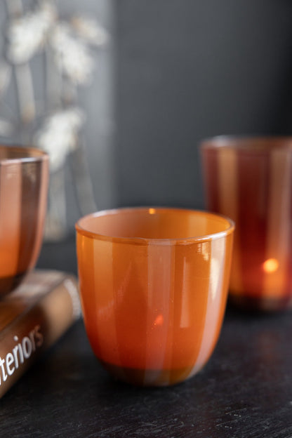 Orange & Pink Tones Striped Tealight Holder - Short