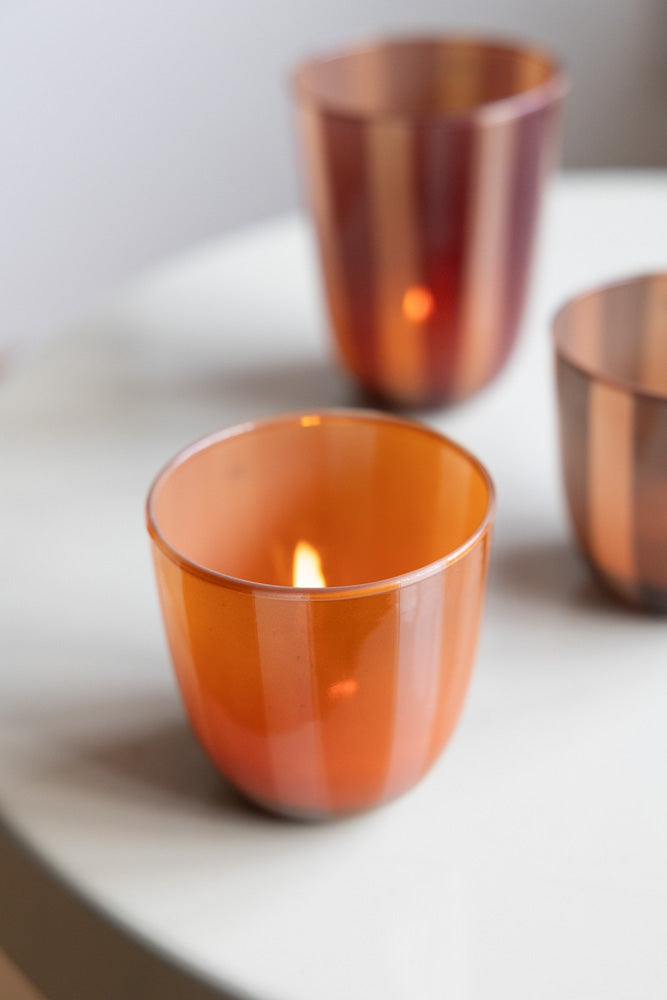 Orange & Pink Tones Striped Tealight Holder - Short