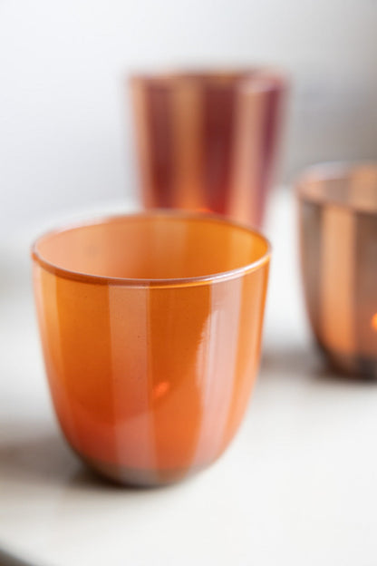 Orange & Pink Tones Striped Tealight Holder - Short