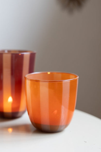 Orange & Pink Tones Striped Tealight Holder - Short