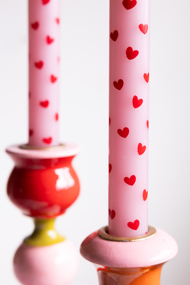 Set of 2 Red & Pink Heart Dinner Candles