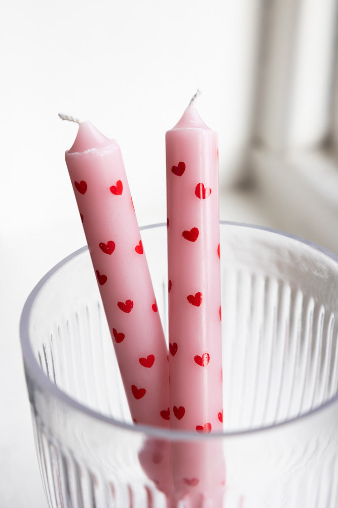 Set of 2 Red & Pink Heart Dinner Candles