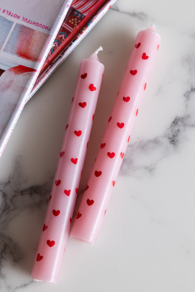 Set of 2 Red & Pink Heart Dinner Candles