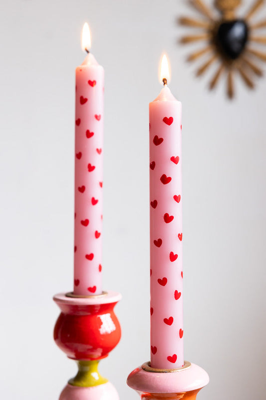 Set of 2 Red & Pink Heart Dinner Candles