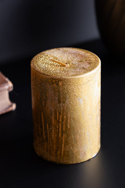 Shiny Gold Pillar Candle - Short