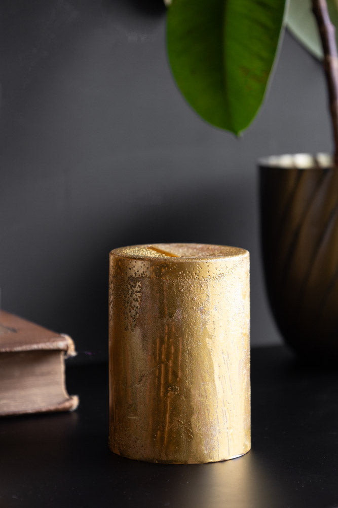 Shiny Gold Pillar Candle - Short