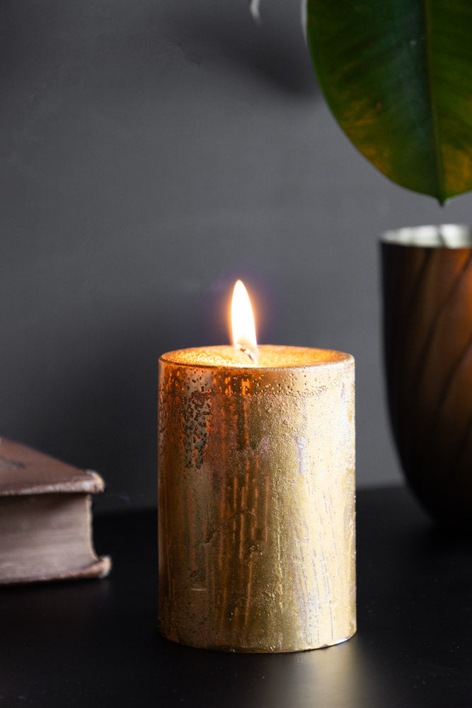 Shiny Gold Pillar Candle - Short