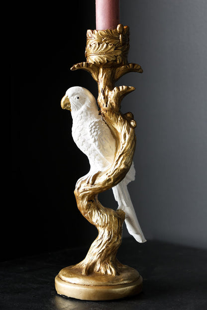 White Parrot Candlestick Holder