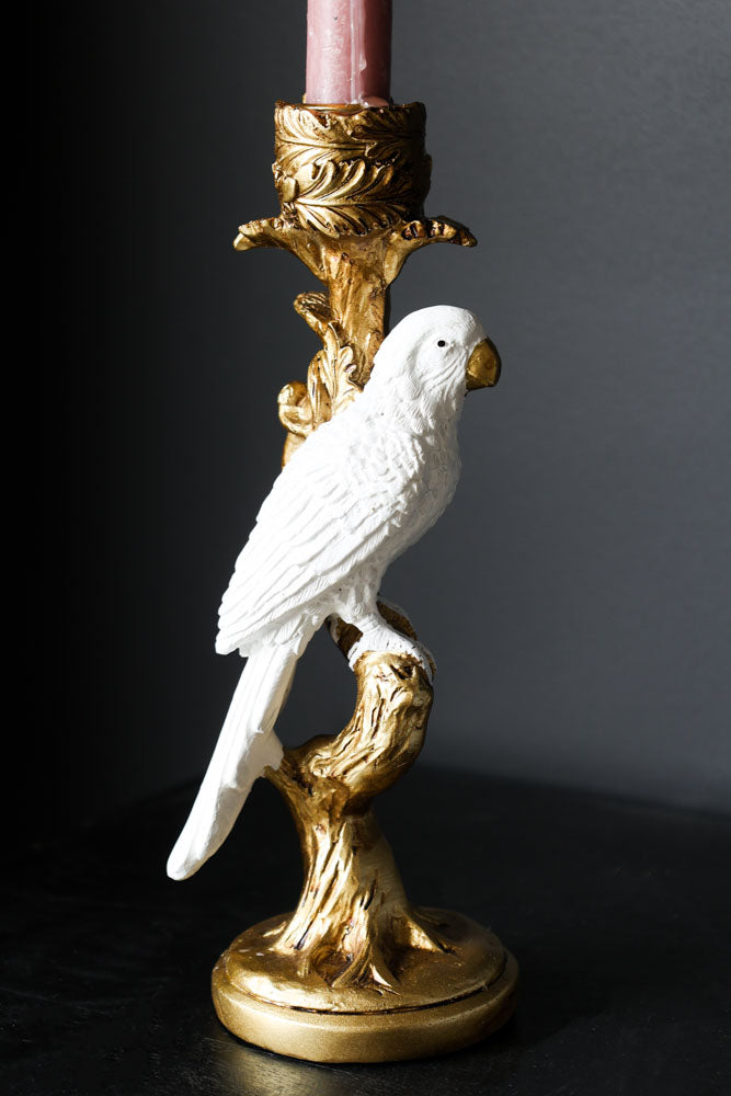 White Parrot Candlestick Holder