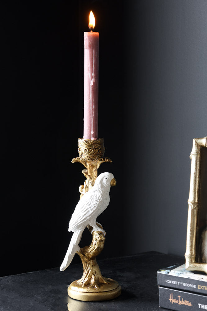 White Parrot Candlestick Holder