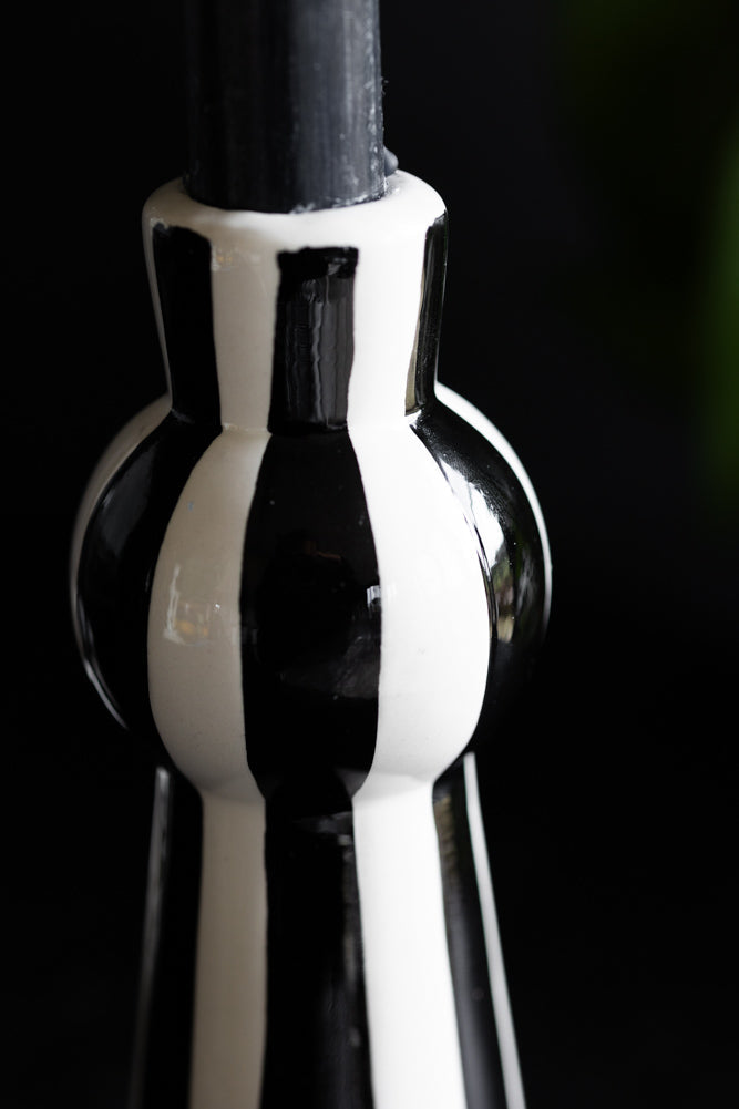 Black & White Stripe Candlestick Holder