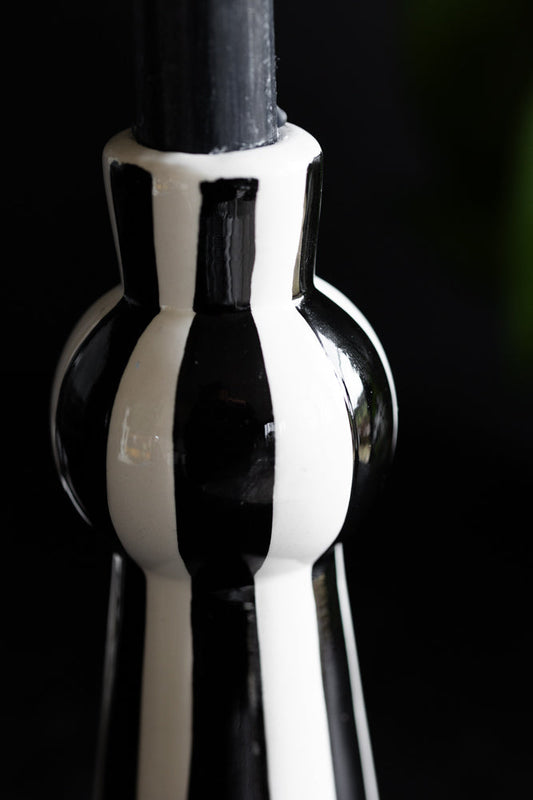 Black & White Stripe Candlestick Holder