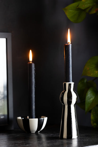 Black & White Stripe Candlestick Holder