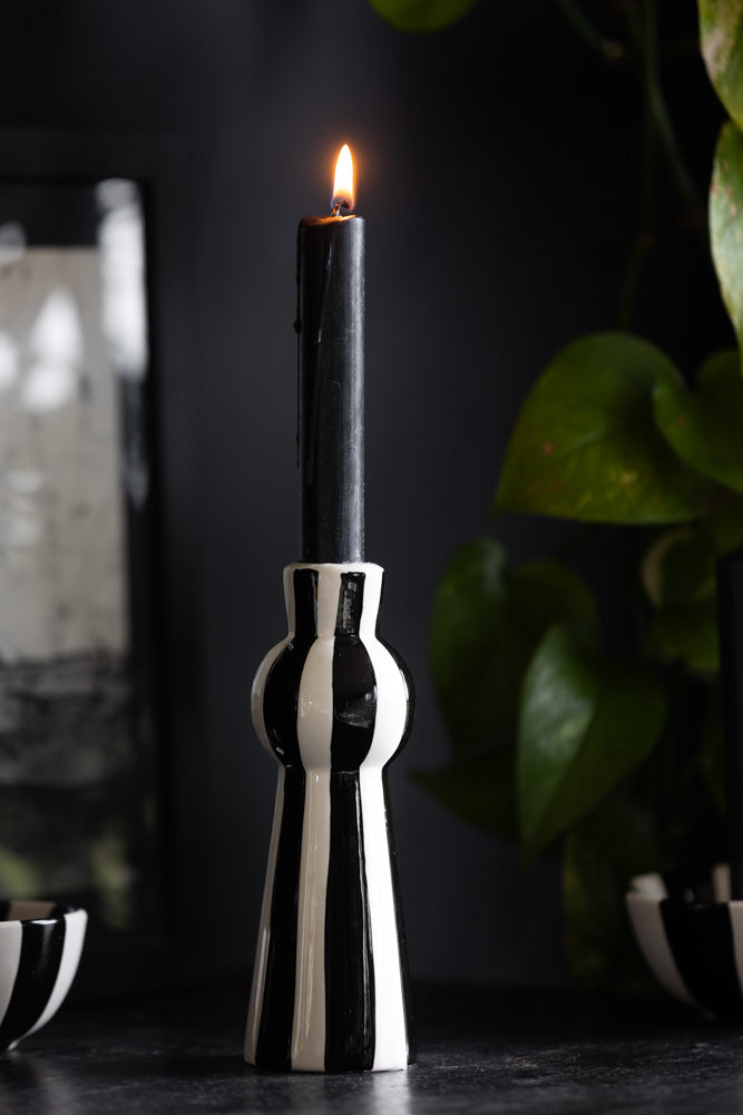 Black & White Stripe Candlestick Holder