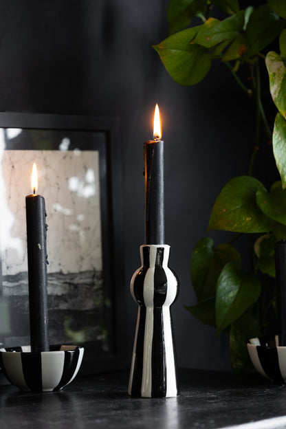 Black & White Stripe Candlestick Holder