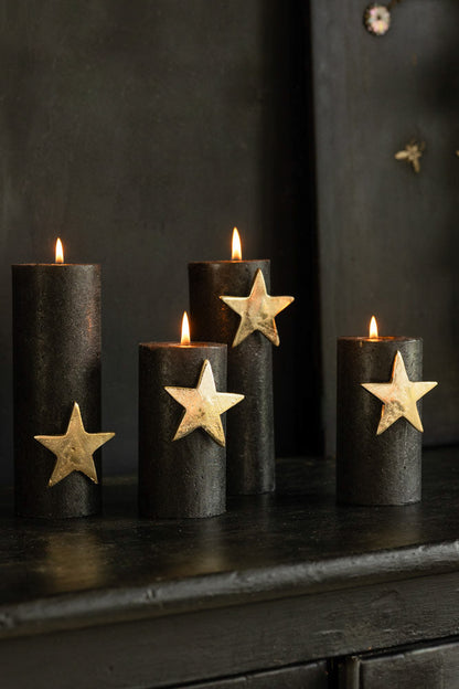 Set Of 4 Gold Star Pillar Candle Pins