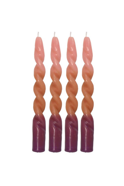 Set Of 4 Spiral Pink Ombre Dinner Candles