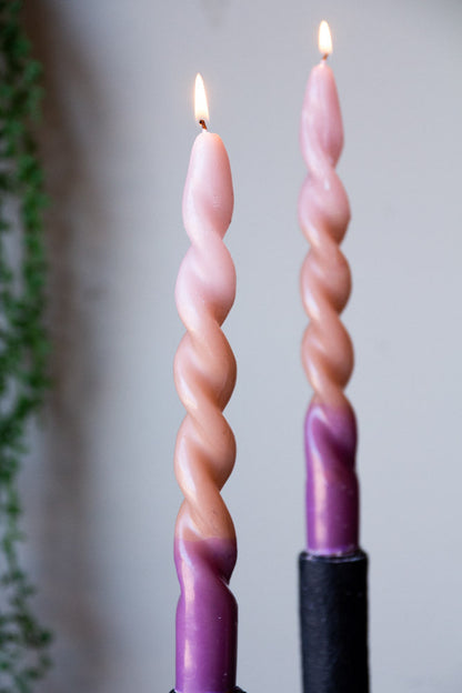 Set Of 4 Spiral Pink Ombre Dinner Candles